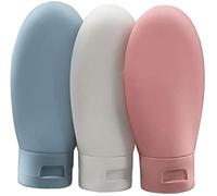 ZALUJMUS Set di 3 contenitori da viaggio, ricaricabili a prova di perdite (60 ml) con etichetta e borsa trasparente per il trasporto di shampoo, sapone e articoli da toeletta (multicolore)