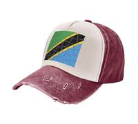 ZALXOZYL Cappellino da Baseball in Denim Lavato con Stampa della Bandiera Nazionale E Snapback Effetto Consumato, per Gli Amanti dello Street Style Dark Red One Size