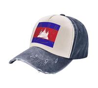 ZALXOZYL Cappello da Camionista retrò Streetwear, Berretto in Denim Lavato Effetto Consumato con Bandiera della Cambogia, Cappello da Baseball Unisex Regolabile 5 One Size