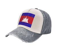 ZALXOZYL Cappello da Camionista retrò Streetwear, Berretto in Denim Lavato Effetto Consumato con Bandiera della Cambogia, Cappello da Baseball Unisex Regolabile 3 One Size