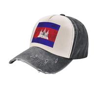 ZALXOZYL Cappello da papà retrò Streetwear, Berretto da Baseball in Denim Consumato con Stampa della Bandiera della Cambogia, Cappello Unisex Leggero per I Viaggi 4 One Size