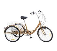 Zalydala Bicicletta a tre ruote da 24 pollici, scaffali con luci, acciaio e carbonio di alta qualità, sei marce e altezza regolabile, adatto per persone anziane shopping, equitazione in città (oro)