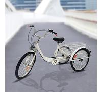 Zalydala Bicicletta a tre ruote da 24 pollici, scaffali con luci, acciaio e carbonio di alta qualità, sei marce e altezza regolabile, adatto per persone anziane shopping, equitazione in città (bianco)