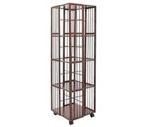 Zalydala Libreria girevole in bambù, 5 livelli, girevole a 360°, portata 100 kg, design vintage con ruote e freni, salvaspazio per libri e decorazioni
