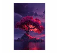 ZAMAEIU albero della vita da parete Albero dell'isola Quadro moderno su tela,per Soggiorno, Capezzale Testiera Camera da Letto, Cucina, Ufficio(rosso15)-80x120cm Non incorniciato