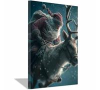 ZAMAEIU Arte murale Natalizia su Tela Cavalcata sulle renne Decorazione del Soggiorno, Regali di Capodanno, Natalizie, Natalizi, Decorazioni murali na(blu116)-30x50cm Incorniciato