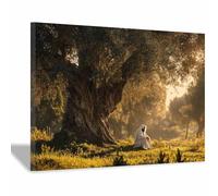 ZAMAEIU Boutique Stampe e Quadri su Tela Religiosi Il Santo Appoggiato a un Albero Gesù Poster Moderni per la decorazione della casa Regali di compleanno(verde32)-80x120cm Incorniciato