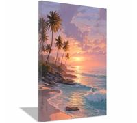 ZAMAEIU Canvas Quadri Palme da cocco che accompagnano le spiagge Paesaggio Naturale, Moderni Stampe Soggiorno Camera Letto appartamento Poster PareteDecorazione(blu119)-80x120cm Incorniciato