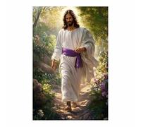 ZAMAEIU da parete su tela di Gesù Passi sul sentiero Stampa artistica,Dipinto cristiano per camera da letto, soggiorno, ufficio, cucina corridoio(bianco)-60x90cm Non incorniciato