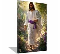ZAMAEIU da parete su tela di Gesù Passi sul sentiero Stampa artistica,Dipinto cristiano per camera da letto, soggiorno, ufficio, cucina corridoio(bianco)-60x90cm Incorniciato