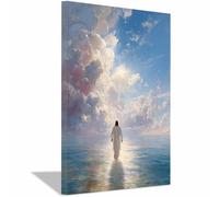 ZAMAEIU da parete su tela di Gesù Viaggiando in riva al mare Stampa artistica,Dipinto cristiano per camera da letto, soggiorno, ufficio, cucina corridoio(bianco)-50x70cm Incorniciato