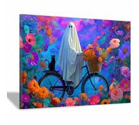ZAMAEIU Decorazione murale Halloween Cavalcata degli spiriti dei fiori spettrale decorazione moderna da appendere poster artistico, corazione domestica(blu95)-80x120cm Incorniciato