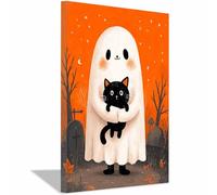 ZAMAEIU Decorazione murale Halloween Fantasmi di gatti neri spettrale decorazione moderna da appendere poster artistico, corazione domestica(bianco170)-80x120cm Incorniciato