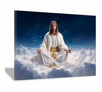 ZAMAEIU Dipinto in stile classico di Gesù Cristo Santo Nuvola Zen stampa murale con figura religiosa, per soggiorno, camera da letto, chiesa, ospedale(bianco)-60x90cm Incorniciato