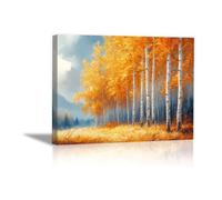 ZAMAEIU Murales di paesaggi Foresta di betulle in autunno Bellissimi quadri su tela per la decorazione murale del soggiorno e della camera da letto-50x70cm Incorniciato