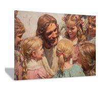 ZAMAEIU parete in tela motivo di Gesù E la gioia dei bambini Quadri Dio Poster Cattolico Artwork,per ufficio, camera da letto Parete della Camera(rosa03)-20x30cm Incorniciato