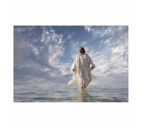 ZAMAEIU parete in tela motivo di Gesù Santo Camminare sull'Acqua Quadri Dio Poster Cattolico Artwork,per ufficio, camera da letto Parete della Camera(bianco133)-80x120cm Non incorniciato