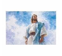 ZAMAEIU parete in tela motivo di Gesù Santo Guardare in Alto verso il Cielo Quadri Dio Poster Cattolico Artwork,per ufficio, camera da letto Parete della Camera(blu173)-80x120cm Non incorniciato
