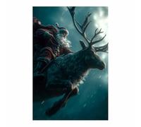 ZAMAEIU Pezzi Stampa su Tela Natale Cavalcata sulle renne Poster con scene di regali di Natale invernali, per soggiorno, camera da letto per la casa(blu115)-20x30cm Non incorniciato