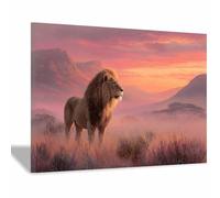 ZAMAEIU Pittura Di Animali, Leoni in piedi al mattino, moderno astratto arte da parete fauna poster e stampe per casa ufficio cucina decorazione(marrone)-30x50cm Incorniciato