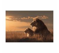 ZAMAEIU Quadro su tela Leoni che accompagnano i giovani Forma Semplice Arte della Parete E Stampe Poster Moderni, per soggiorno, camera da letto corridoio(marrone)-20x30cm Non incorniciato
