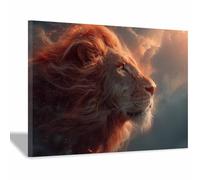 ZAMAEIU Quadro su tela Leoni che affrontano il vento Forma Semplice Arte della Parete E Stampe Poster Moderni, per soggiorno, camera da letto corridoio(arancione)-70x100cm Incorniciato