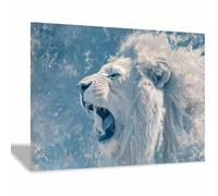 ZAMAEIU Quadro su tela Leoni che ruggiscono con furia Forma Semplice Arte della Parete E Stampe Poster Moderni, per soggiorno, camera da letto corridoio(bianco)-70x100cm Incorniciato