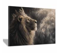 ZAMAEIU Quadro su tela Leoni incoronati con diademi Forma Semplice Arte della Parete E Stampe Poster Moderni, per soggiorno, camera da letto corridoio(marrone)-20x30cm Incorniciato