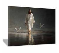 ZAMAEIU Stampa su tela Sacra Camminare sull'Acqua con immagine di Gesù immagine decorativa da parete, poster nordico, per soggiornoCamera da letto Corridoio(bianco154)-30x50cm Incorniciato