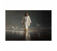 ZAMAEIU Stampa su tela Sacra Camminare sull'Acqua con immagine di Gesù immagine decorativa da parete, poster nordico, per soggiornoCamera da letto Corridoio(bianco154)-30x50cm Non incorniciato