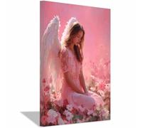 ZAMAEIU Wings Canvas Painting, Ragazza alata dei campi di fiori, Art HD Print Poster Su Immagini for Living Room Corridoio dell'appartamento Home Decoration(rosa)-80x120cm Incorniciato