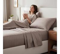 Zambaiti Completo Lenzuola Matrimoniale Raso di Cotone Jacquard - 100% Cotone - Lenzuolo 260x300 cm + Angoli 180x200 cm + 2 Federe 52x82 cm - Made in Italy (Tortora)