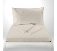 ZAMBAITI Set Lenzuola Matrimoniale Sugar Tinta Unita - Completo Letto Due Piazze in 100% Cotone - 4 Pezzi (BEIGE)