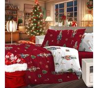 Zambaiti Tessiture Completo Lenzuola Natalizio Matrimoniale Bicolore Con Federa Double 100% Cotone - lenzuolo sopra, lenzuolo sotto con angoli e 2 federe - Schiaccianoci e Stelle