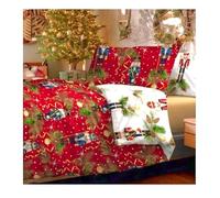 Zambaiti Tessiture Completo Lenzuola Natalizio Matrimoniale Bicolore Con Federa Double 100% Cotone - lenzuolo sopra, lenzuolo sotto con angoli e 2 federe - Schiaccianoci e Stelle