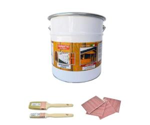 ZAMBOTTO VERNICI KIT carta e pennelli + Impregnante cerato a solvente per legno interni ed esterni in varie colorazioni FORMATO 1 LITRO (107 - Teck)
