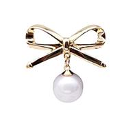 Zambuph Bowknot Spilla di perle Smalto Spilla da bavero Oro argento Anti-svuotato Accessorio per vestiti Maglione con strass Clip Spille, Oro-S222A