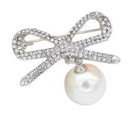 Zambuph Bowknot Spilla di perle Smalto Spilla da bavero Oro argento Anti-svuotato Accessorio per vestiti Maglione con strass Clip Spille, Argento-S222E