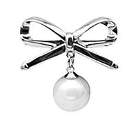 Zambuph Bowknot Spilla di perle Smalto Spilla da bavero Oro argento Anti-svuotato Accessorio per vestiti Maglione con strass Clip Spille, Argento-S222B