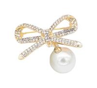Zambuph Bowknot Spilla di perle Smalto Spilla da bavero Oro argento Anti-svuotato Accessorio per vestiti Maglione con strass Clip Spille, Oro-S222D