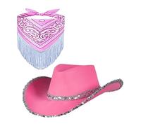 Zambuph Cappello da cowboy, stile western, accessori per esterni, cappello con paillettes, bandana con frange, spettacoli di danza e molto altro. È anche un regalo per la
