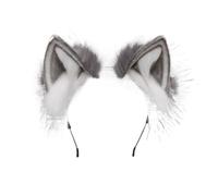 Zambuph Orecchie di lupo Cerchio per capelli Ingredienti sicuri Mestiere squisito Cosplay Orecchie a cerchio per capelli animali Fascia di gatto Filo interno, Grigio e bianco