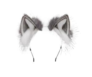 Zambuph Orecchie di lupo Cerchio per capelli Ingredienti sicuri Mestiere squisito Cosplay Orecchie a cerchio per capelli animali Fascia di gatto Filo interno, Grigio e bianco