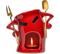 Zambuph Set personalizzato di forchetta e cucchiaio per fonduta, tazze in ceramica per fonduta di grande capacità, perfette per formaggio, caramelle e cioccolato, Rosso, 19 * 14 * 10