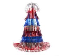 ZAMETTER Cappello a cilindro patriottico per il Giorno dell'Indipendenza con nappe cremisi argento blu e design geometrico, PET, leggero, elastico, accessorio per feste, sfilate, riunioni e vacanze