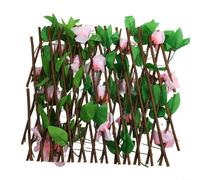 ZAMETTER Recinzione telescopica con rose artificiali, espandibile, pannello telescopico in legno, traliccio da giardino, decorazione da parete per esterni, cortile, recinzione da giardino estensibile