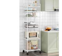 ZAMETTER Scaffale da pavimento per bagno, soggiorno o ufficio, design perforato con pulegge per una facile organizzazione (6 strati di bianco)