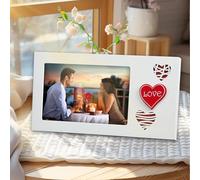 Zamety Cornice portafoto in legno, 10 x 15, a forma di cuore, romantica, con incisione, orizzontale, per coppie, anniversario di matrimonio, coppia di sposi, colore bianco