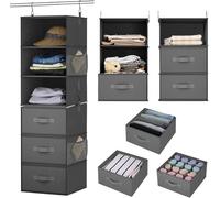 ZAMINN Organizer per armadio sospeso a 6 ripiani pieghevoli in 2 moduli da 3 con 2 tasche laterali e ripiani in tessuto rinforzati, risparmia spazio e mantieni i vestiti piegati senza pieghe