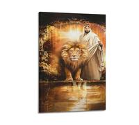 Zamm Poster su tela con il leone di Giuda e Gesù, decorazione artistica da parete per camera da letto, 50 x 75 cm, con cornice